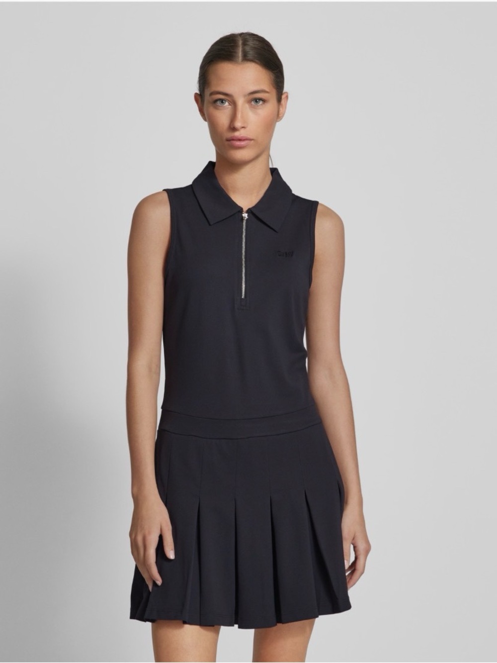 NWT DKNY Sport Pleated Polo Dress in Black Size Large